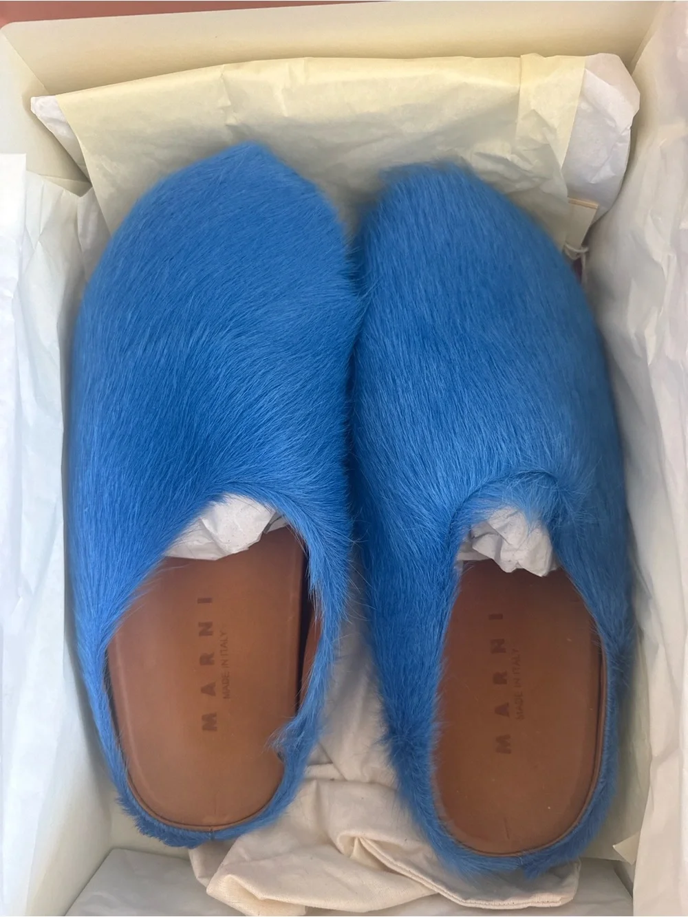 Marni Electric Blue Furry Slip-On Mules - Picture 1 of 3